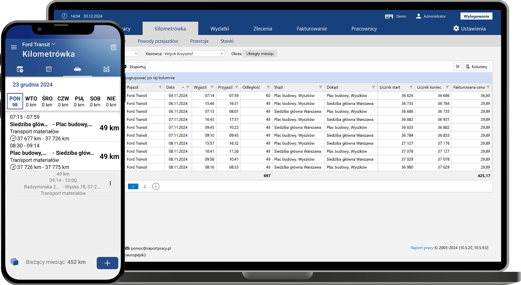 Vehicle logbook for contracts